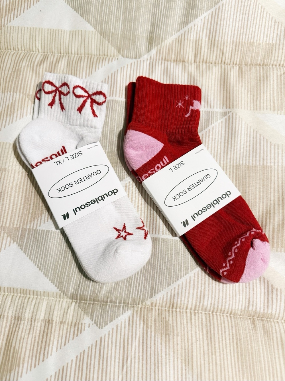 Women's Red & White Festive Quarter Socks - 2-Pack